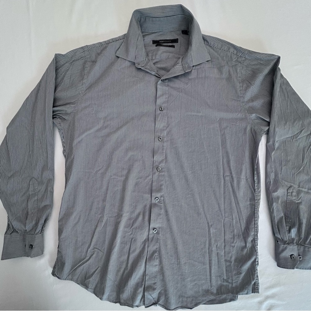 BCBGMaxAzria Men's Charcoal Pinstripe Dress Shirt